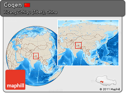 Shaded Relief Location Map of Coqen, within the entire country