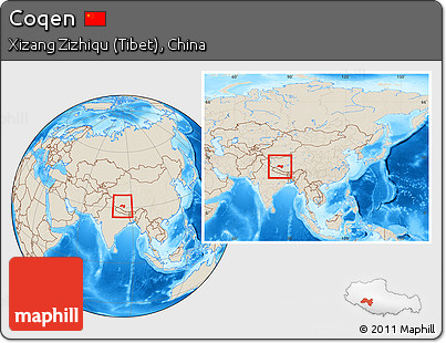 Shaded Relief Location Map of Coqen, within the entire country