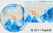 Shaded Relief Location Map of Coqen, within the entire country