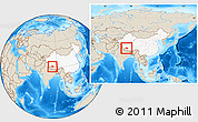 Shaded Relief Location Map of Coqen, highlighted country, within the entire country