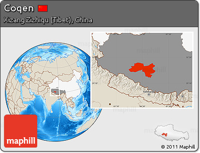 Shaded Relief Location Map of Coqen, highlighted country, highlighted parent region