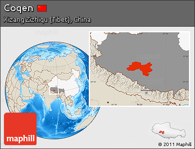 Shaded Relief Location Map of Coqen, highlighted country, highlighted parent region