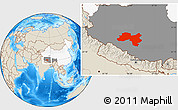 Shaded Relief Location Map of Coqen, highlighted country, highlighted parent region