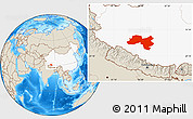 Shaded Relief Location Map of Coqen, highlighted country