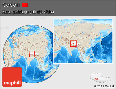 Shaded Relief Location Map of Coqen, highlighted parent region, within the entire country