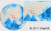 Shaded Relief Location Map of Coqen, highlighted parent region, within the entire country