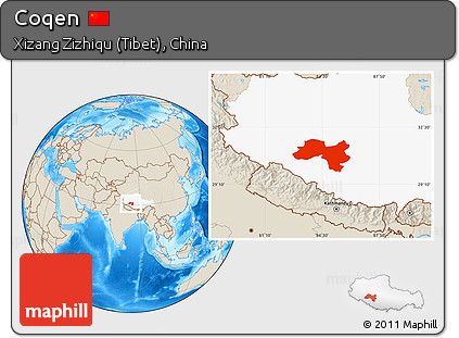 Shaded Relief Location Map of Coqen, highlighted parent region