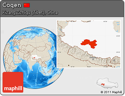 Shaded Relief Location Map of Coqen, highlighted parent region