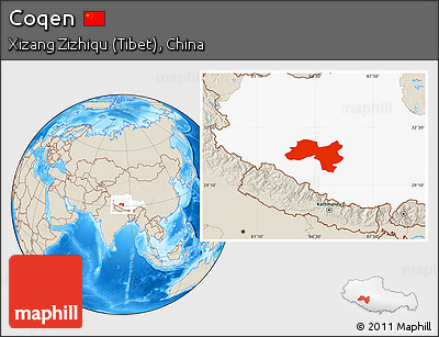 Shaded Relief Location Map of Coqen, highlighted parent region