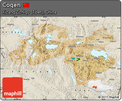 Satellite Map of Coqen, shaded relief outside