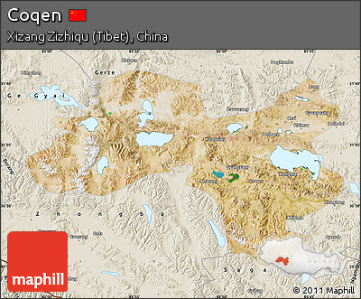 Satellite Map of Coqen, shaded relief outside