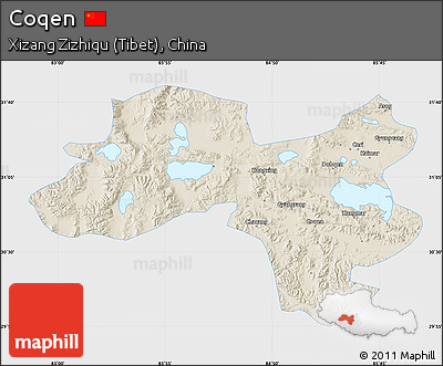 Shaded Relief Map of Coqen, single color outside