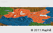 Political Panoramic Map of Coqen, darken