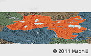 Political Panoramic Map of Coqen, darken, semi-desaturated