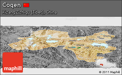 Satellite Panoramic Map of Coqen, darken, desaturated