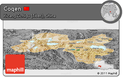 Satellite Panoramic Map of Coqen, darken, desaturated