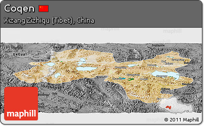 Satellite Panoramic Map of Coqen, darken, desaturated