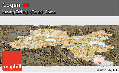 Satellite Panoramic Map of Coqen, darken