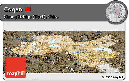 Satellite Panoramic Map of Coqen, darken