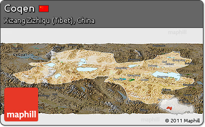 Satellite Panoramic Map of Coqen, darken