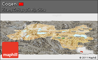 Satellite Panoramic Map of Coqen, darken, semi-desaturated