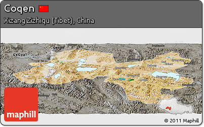 Satellite Panoramic Map of Coqen, darken, semi-desaturated