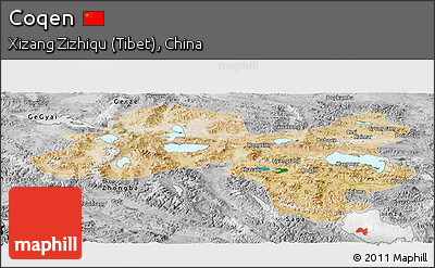 Satellite Panoramic Map of Coqen, desaturated
