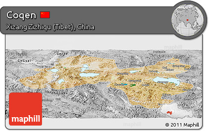Satellite Panoramic Map of Coqen, desaturated