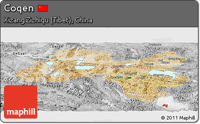 Satellite Panoramic Map of Coqen, desaturated