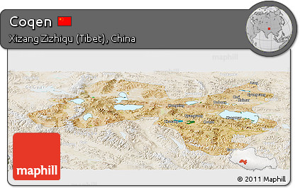 Satellite Panoramic Map of Coqen, lighten