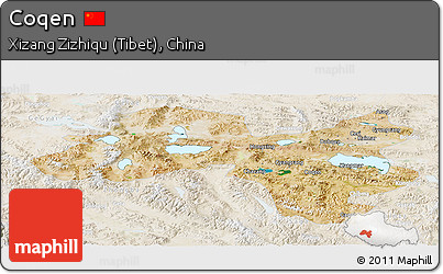 Satellite Panoramic Map of Coqen, lighten