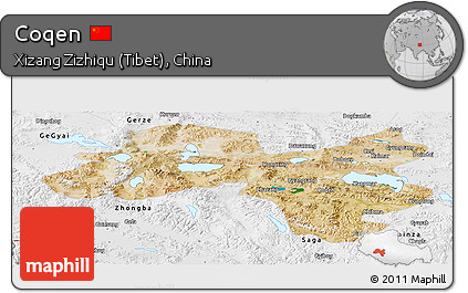 Satellite Panoramic Map of Coqen, physical outside