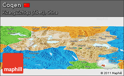 Satellite Panoramic Map of Coqen, political outside