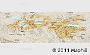 Satellite Panoramic Map of Coqen, shaded relief outside