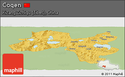 Savanna Style Panoramic Map of Coqen, single color outside