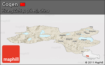 Shaded Relief Panoramic Map of Coqen, cropped outside