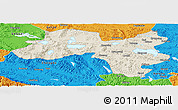Shaded Relief Panoramic Map of Coqen, political outside