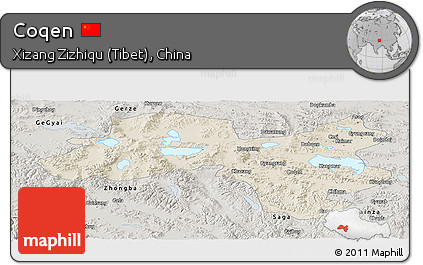 Shaded Relief Panoramic Map of Coqen, semi-desaturated