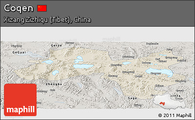 Shaded Relief Panoramic Map of Coqen, semi-desaturated
