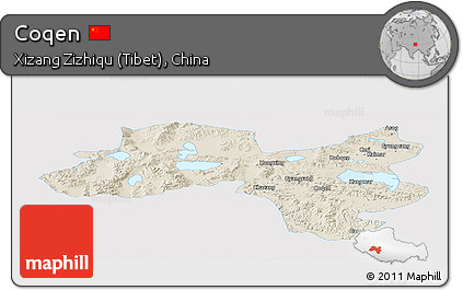 Shaded Relief Panoramic Map of Coqen, single color outside