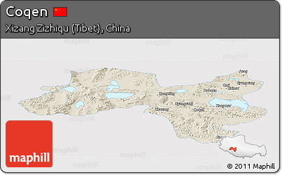 Shaded Relief Panoramic Map of Coqen, single color outside