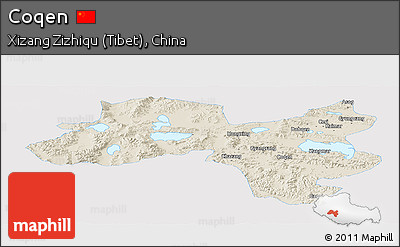 Shaded Relief Panoramic Map of Coqen, single color outside