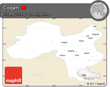 Classic Style Simple Map of Coqen, single color outside