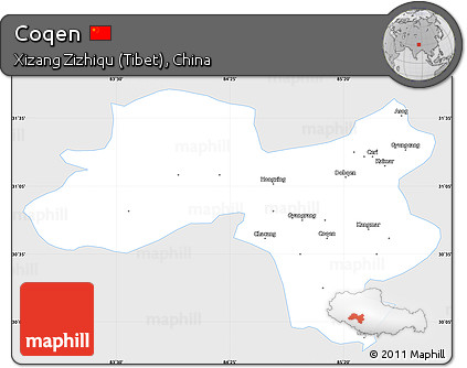 Silver Style Simple Map of Coqen, single color outside