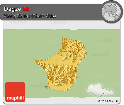 Savanna Style 3D Map of Dagze, single color outside
