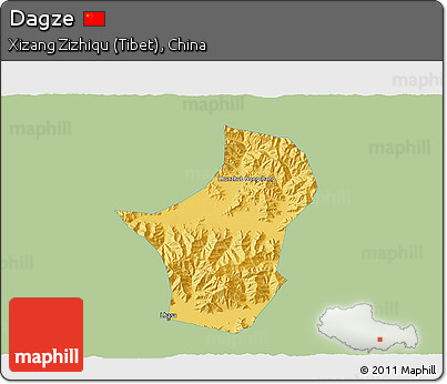 Savanna Style 3D Map of Dagze, single color outside