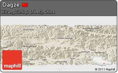 Shaded Relief Panoramic Map of Dagze