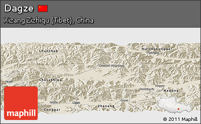 Shaded Relief Panoramic Map of Dagze