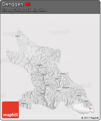 Physical 3D Map of Dengqen, cropped outside