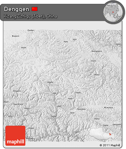 Physical 3D Map of Dengqen, semi-desaturated